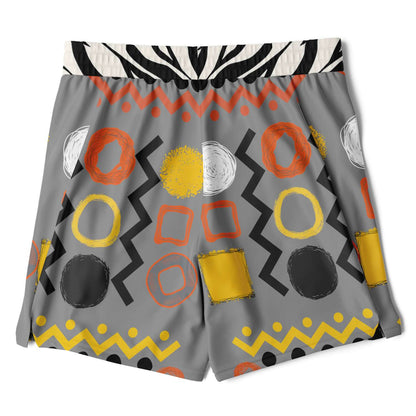 Black Stripe and Bright Geometric in Grey Unisex 2-in-1 Active Shorts