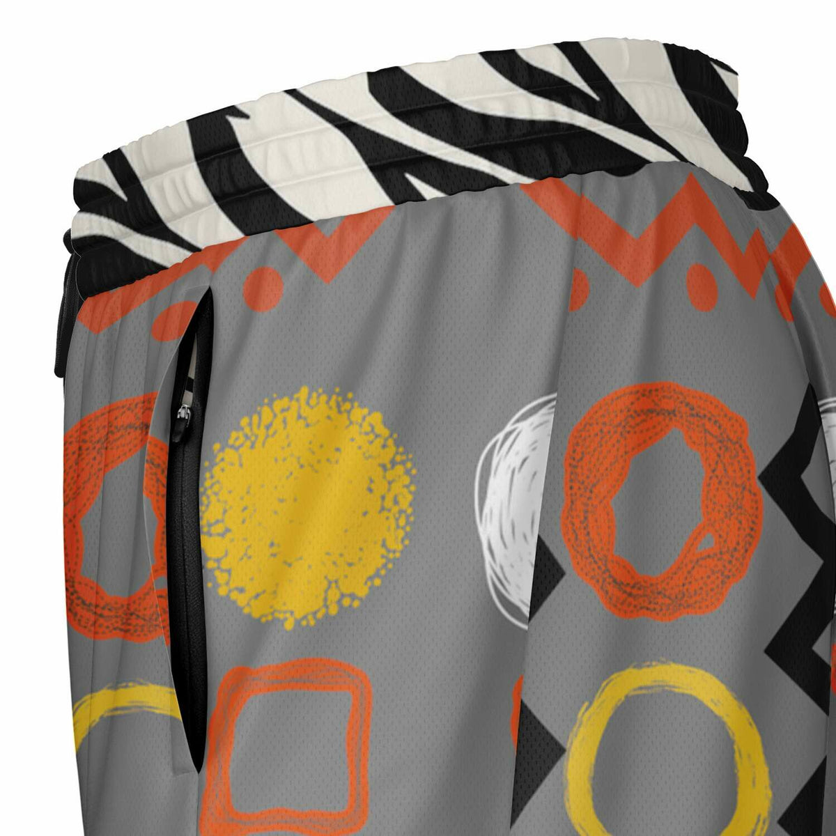 Black Stripe and Bright Geometric in Grey Unisex 2-in-1 Active Shorts