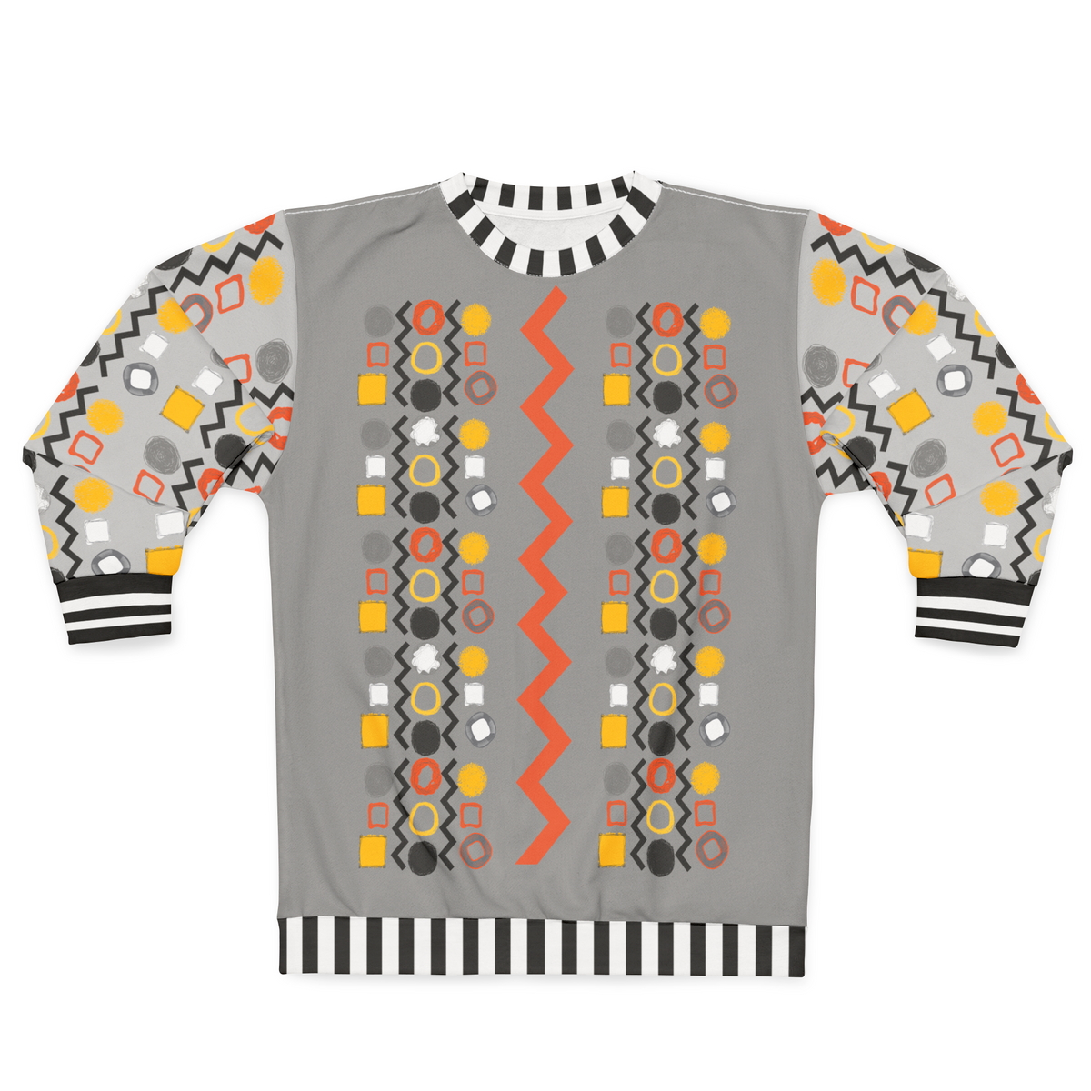 Black Stripe and Bright Geometric in Grey Unisex Sweatshirt (Gold Label)