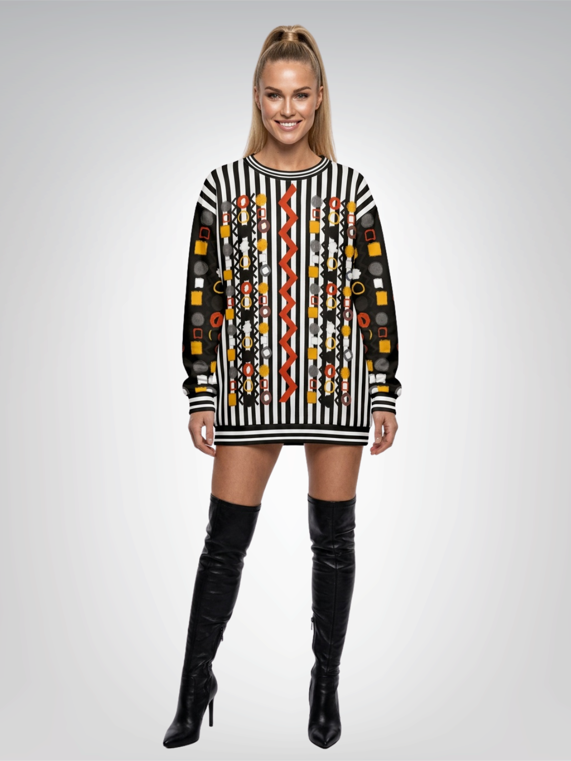 Black Stripe and Bright Geometric Funhouse Unisex Sweatshirt (Gold Label)