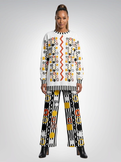Black Stripe and Bright Geometric in White Unisex Sweatshirt (Gold Label)