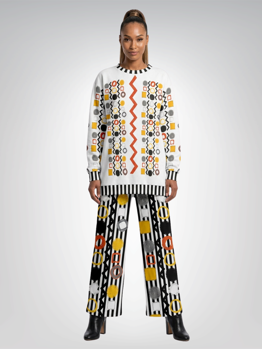 Black Stripe and Bright Geometric in White Unisex Sweatshirt (Gold Label)