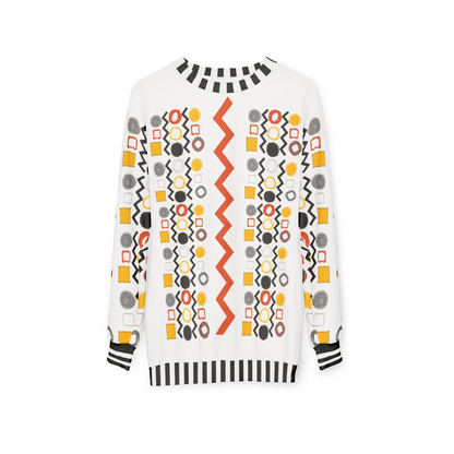 Black Stripe and Bright Geometric in White Unisex Sweatshirt (Gold Label)