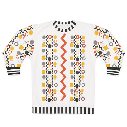 Black Stripe and Bright Geometric in White Unisex Sweatshirt (Gold Label)