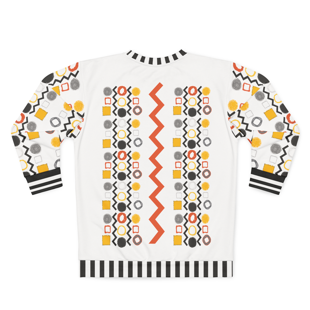 Black Stripe and Bright Geometric in White Unisex Sweatshirt (Gold Label)