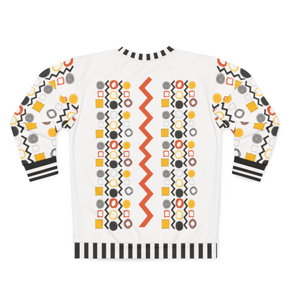 Black Stripe and Bright Geometric in White Unisex Sweatshirt (Gold Label)