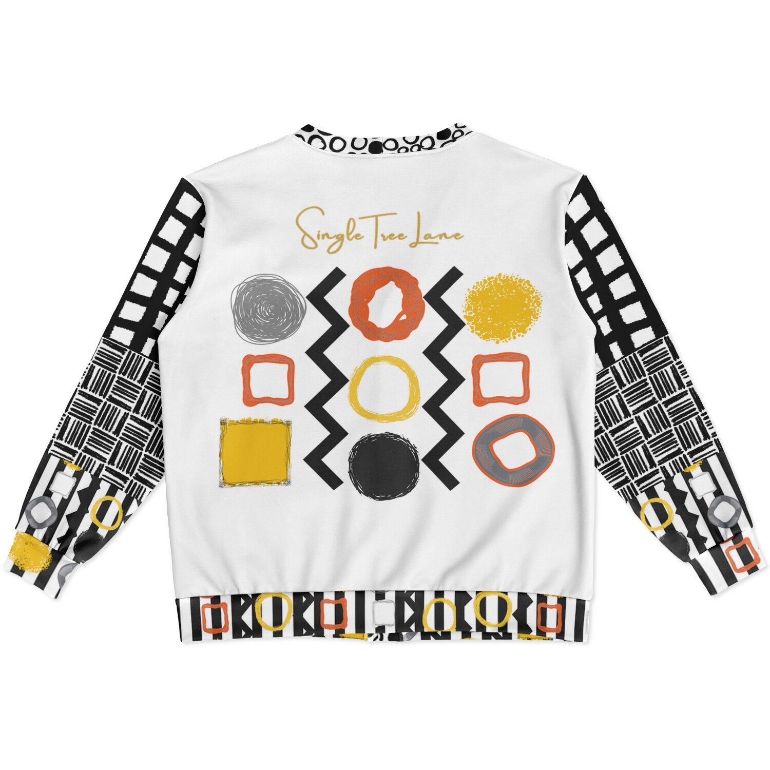 Black Stripe and Bright Geometric in White Heavyweight Unisex Cardigan
