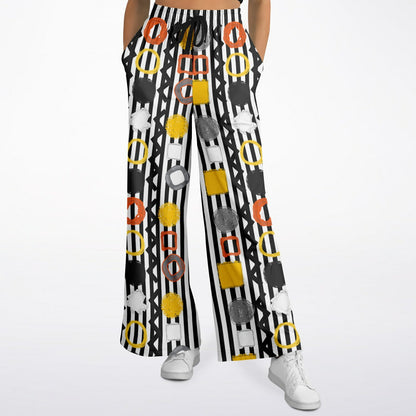 Black Stripe and Bright Geometric Eco-Poly Wide Leg Pants