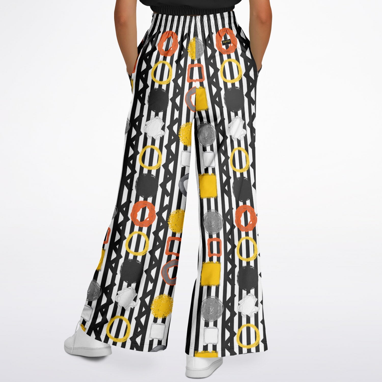 Black Stripe and Bright Geometric Eco-Poly Wide Leg Pants