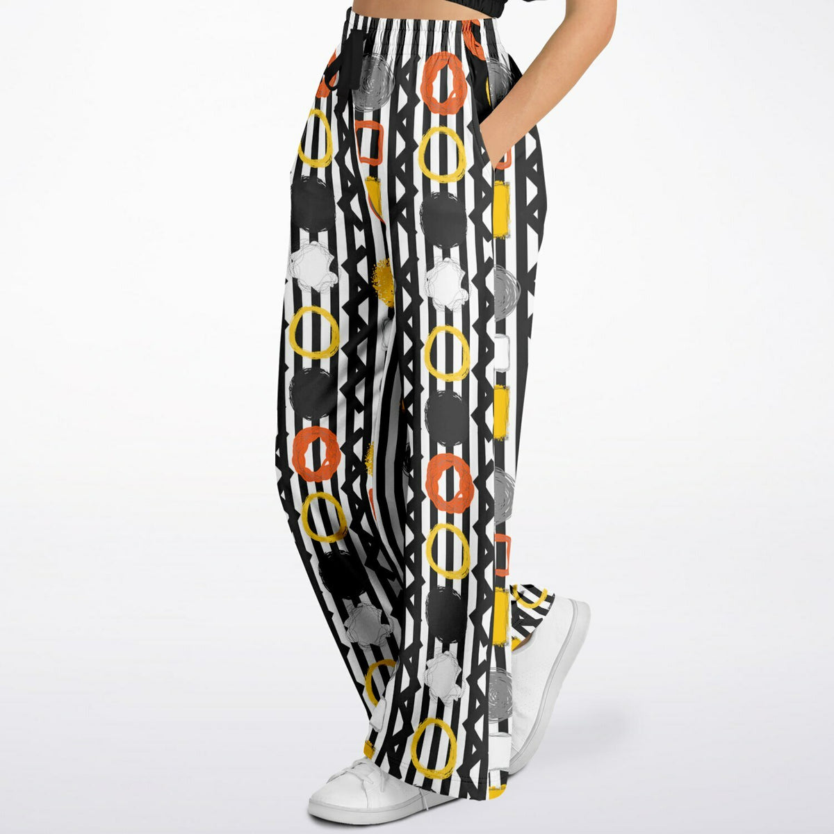 Black Stripe and Bright Geometric Eco-Poly Wide Leg Pants