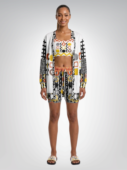 Black Stripe and Bright Geometric Padded Sports Bra