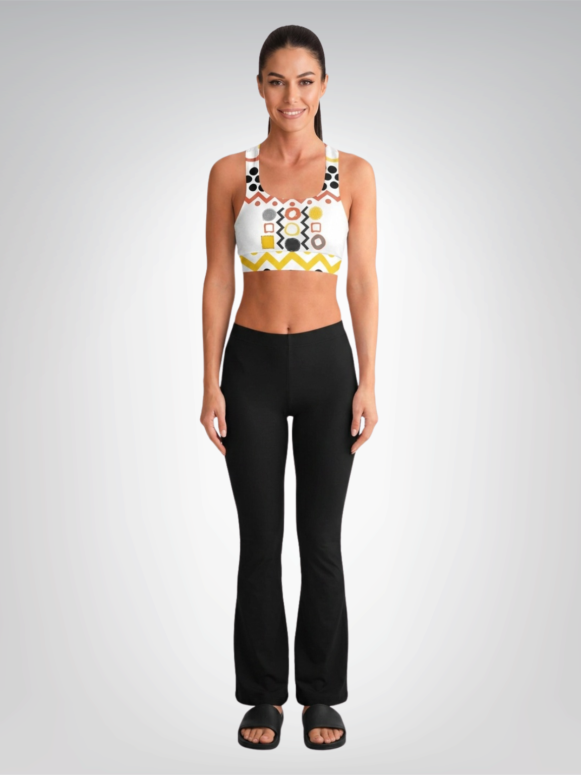 Black Stripe and Bright Geometric Padded Sports Bra
