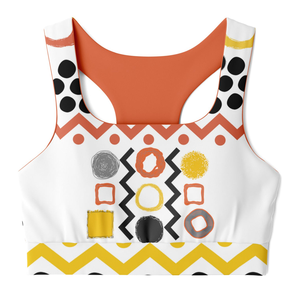 Black Stripe and Bright Geometric Padded Sports Bra