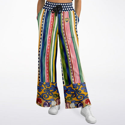 Bloom &amp; Brush Floral Stripe Eco-Poly Wide Leg Pants