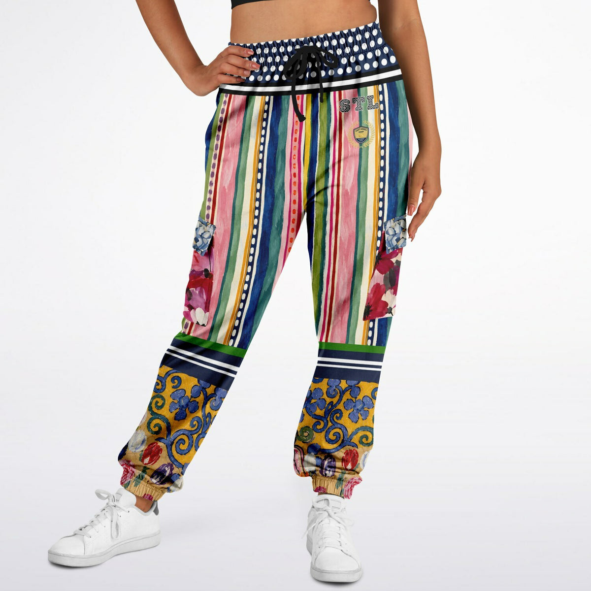 Bloom &amp; Brush Floral Stripe Eco-Poly Cargo Joggers