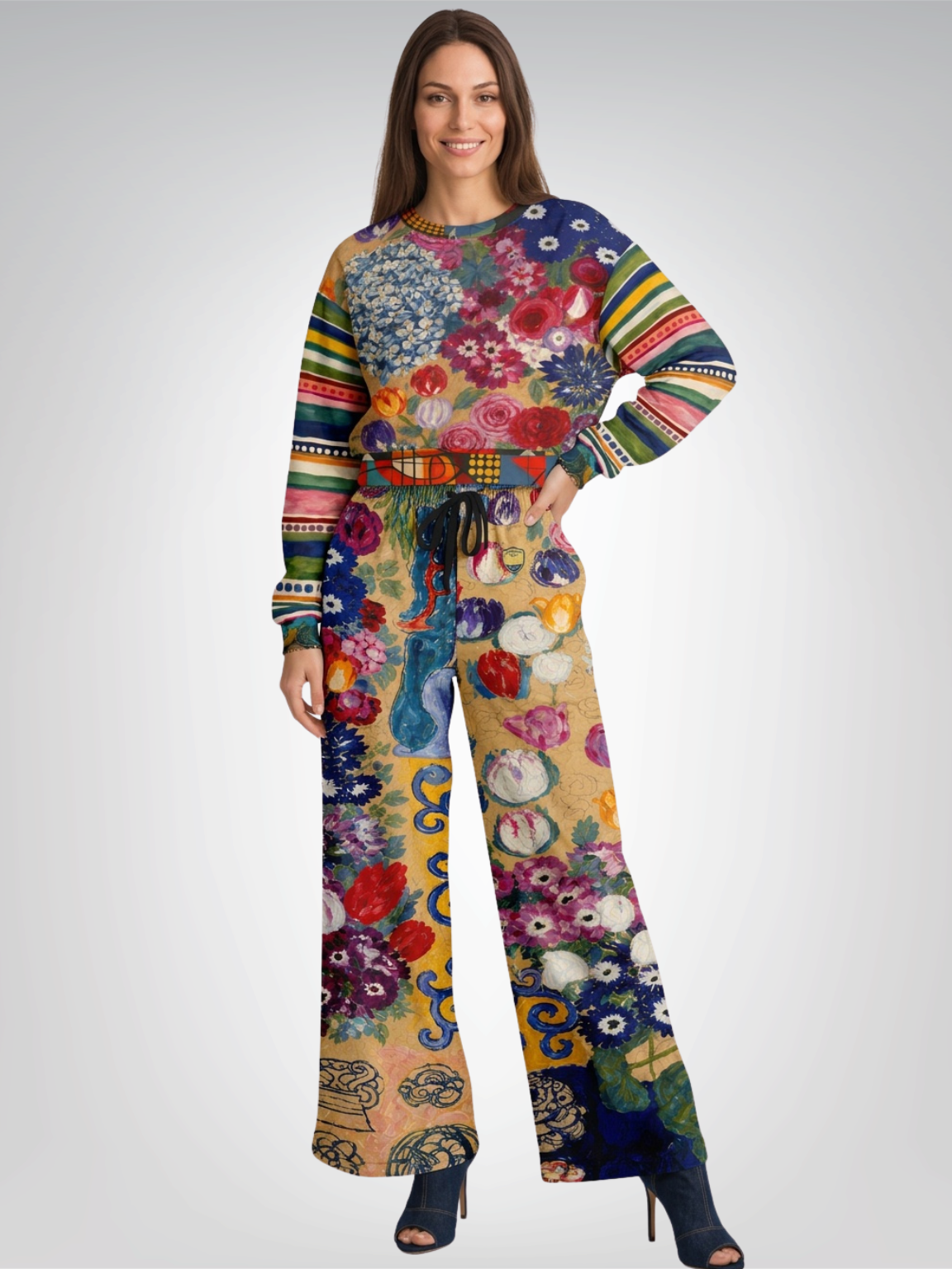 Bloom &amp; Brush Floral Cropped Sweatshirt (Gold Label)