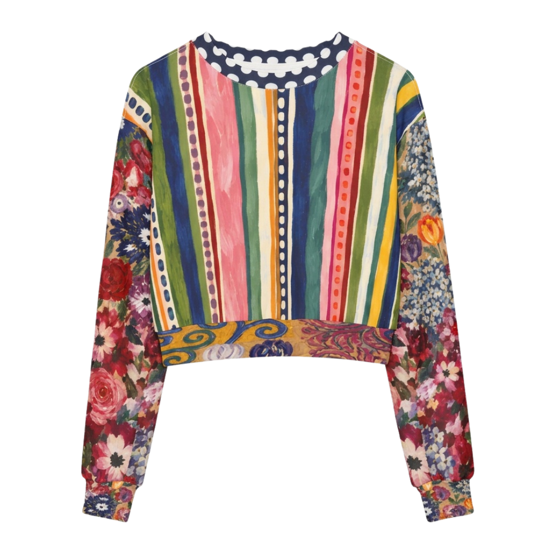 Bloom &amp; Brush Floral Stripe Cropped Sweatshirt (Gold Label)
