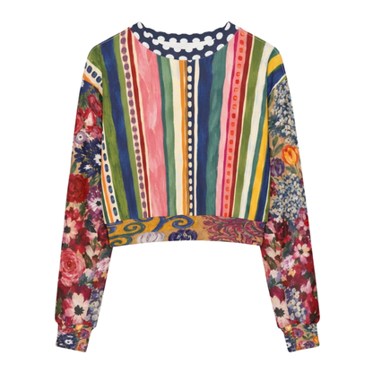 Bloom &amp; Brush Floral Stripe Cropped Sweatshirt (Gold Label)