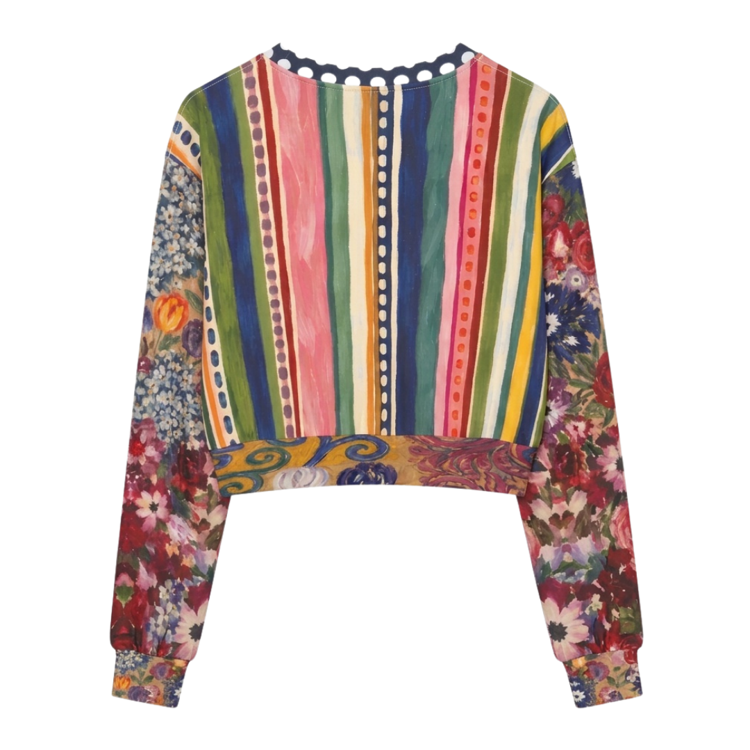 Bloom &amp; Brush Floral Stripe Cropped Sweatshirt (Gold Label)