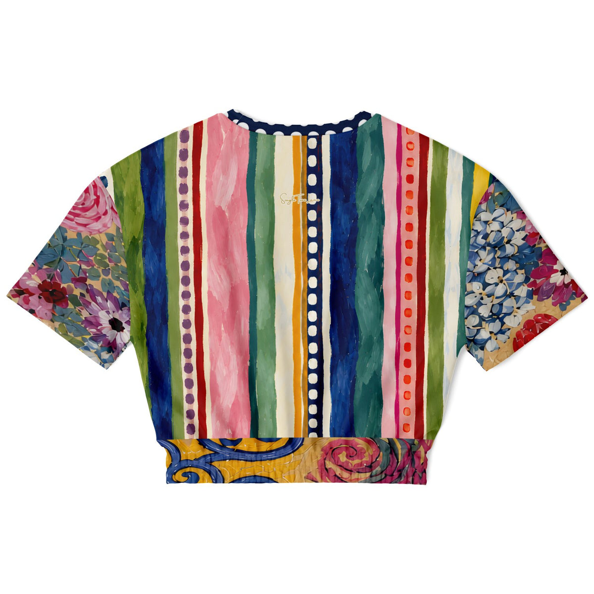 Bloom &amp; Brush Floral Stripe Eco-Poly Short Sleeve Cropped Pullover