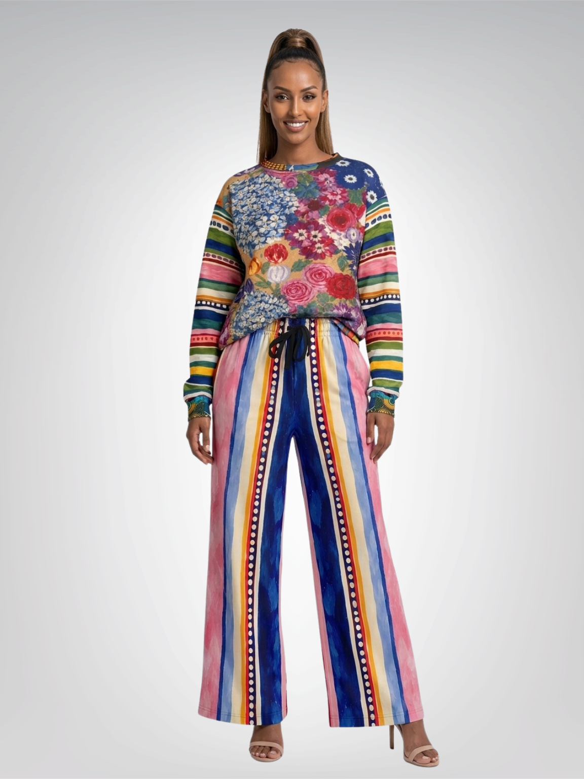Bloom &amp; Brush Stripe Eco-Poly Wide Leg Pants