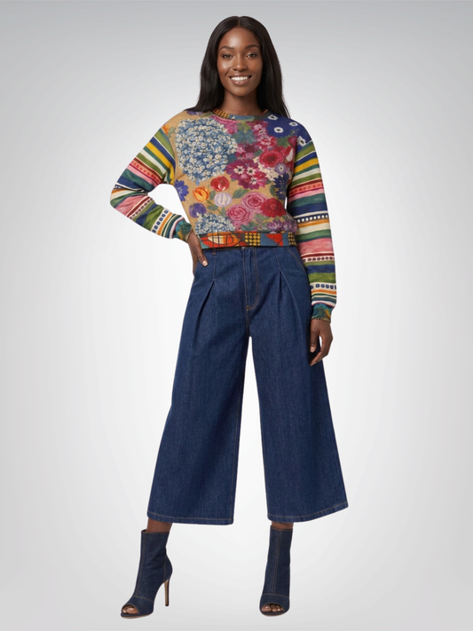 Bloom & Brush Floral Cropped Sweatshirt (Gold Label)