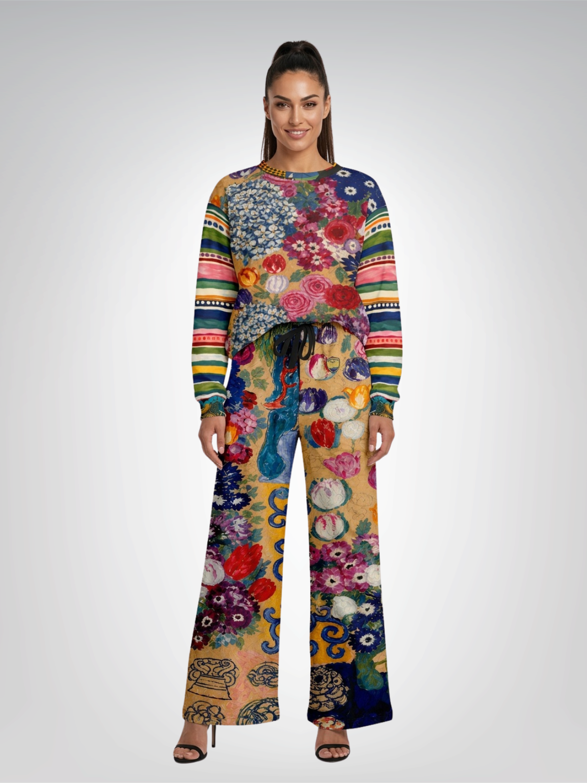 Bloom &amp; Brush Floral Eco-Poly Wide Leg Pants