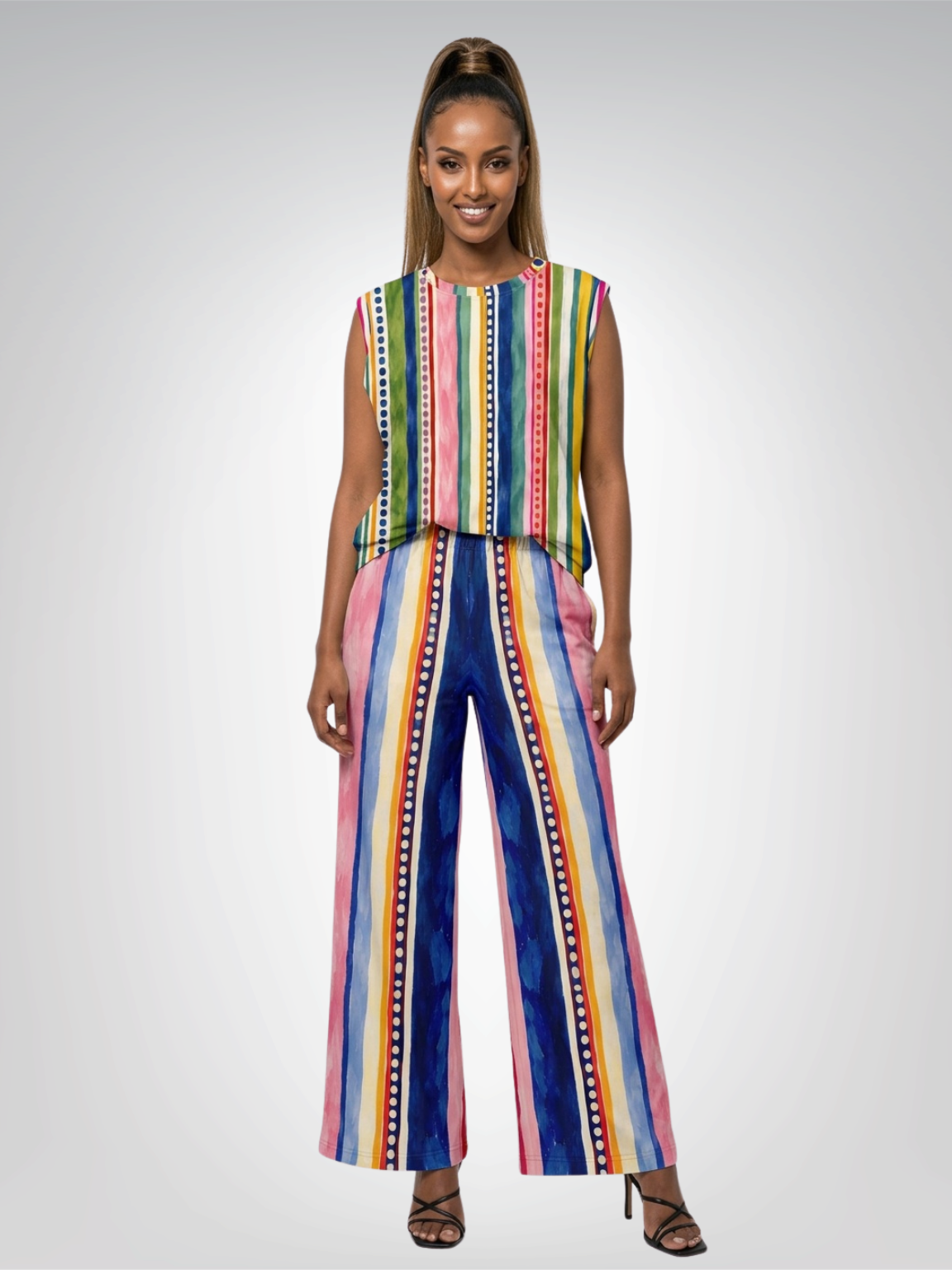 Bloom &amp; Brush Stripe Eco-Poly Wide Leg Pants