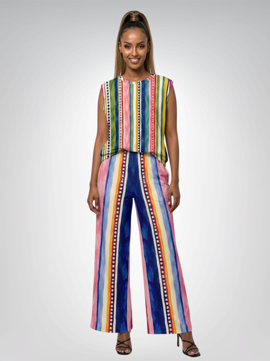 Bloom & Brush Stripe Eco-Poly Wide Leg Pants