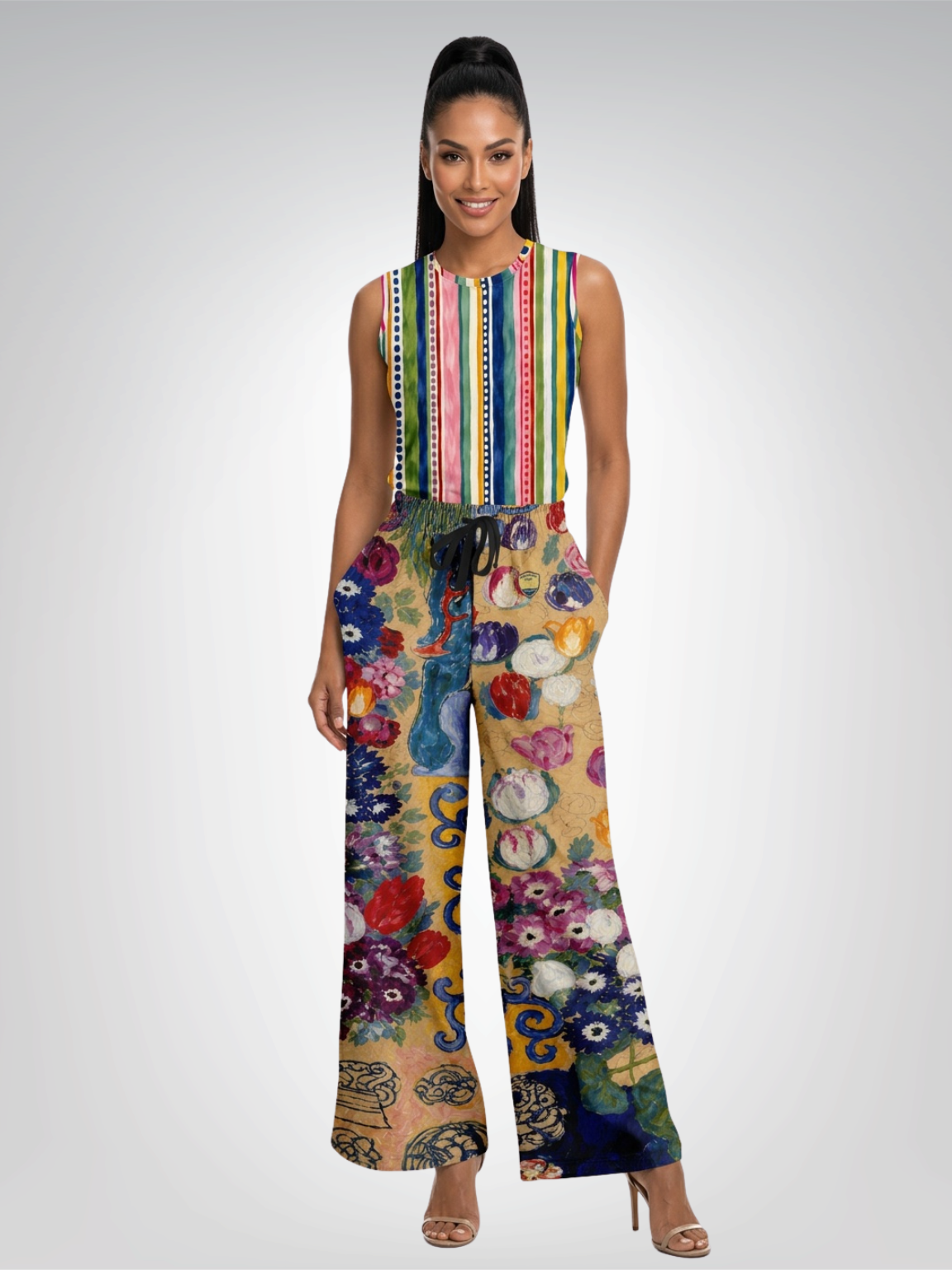 Bloom &amp; Brush Floral Eco-Poly Wide Leg Pants