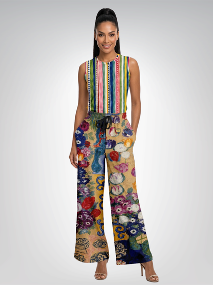 Bloom &amp; Brush Floral Eco-Poly Wide Leg Pants