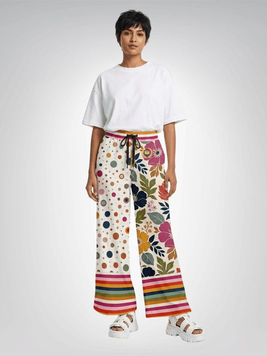 Bloom Baby Bloom in Pink Floral Dots Eco-Poly Wide Leg Pants