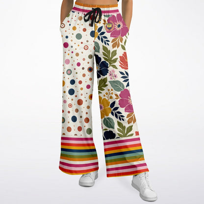 Bloom Baby Bloom in Pink Floral Dots Eco-Poly Wide Leg Pants