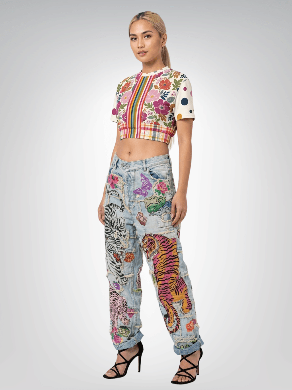 Bloom Baby Bloom in Pink Floral Eco-Poly Short Sleeve Cropped Pullover