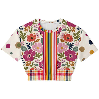 Bloom Baby Bloom in Pink Floral Eco-Poly Short Sleeve Cropped Pullover