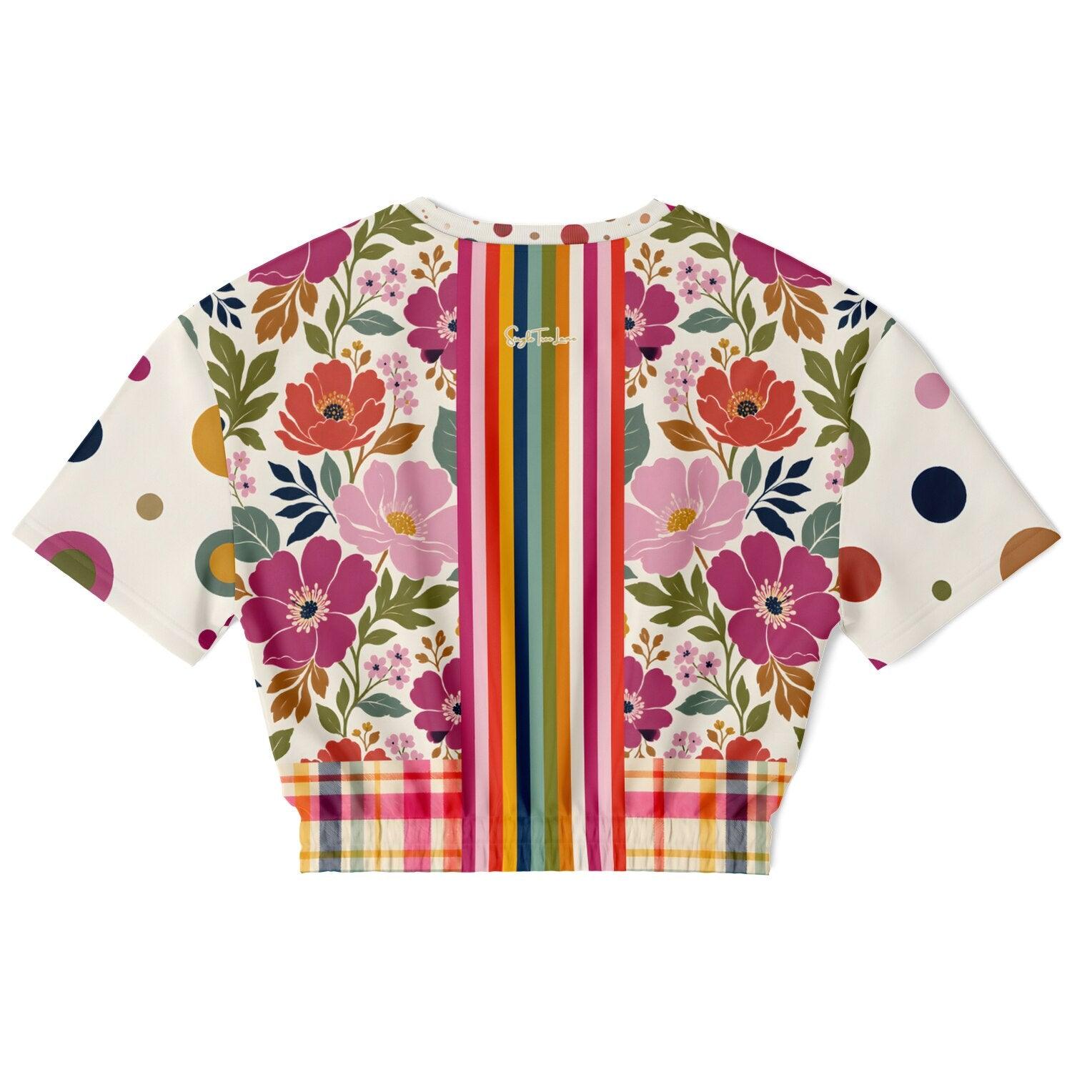 Bloom Baby Bloom in Pink Floral Eco-Poly Short Sleeve Cropped Pullover