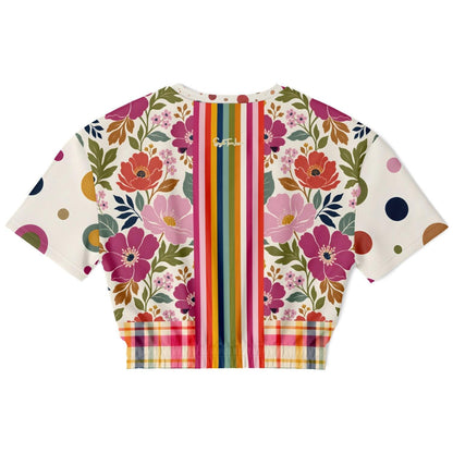 Bloom Baby Bloom in Pink Floral Eco-Poly Short Sleeve Cropped Pullover
