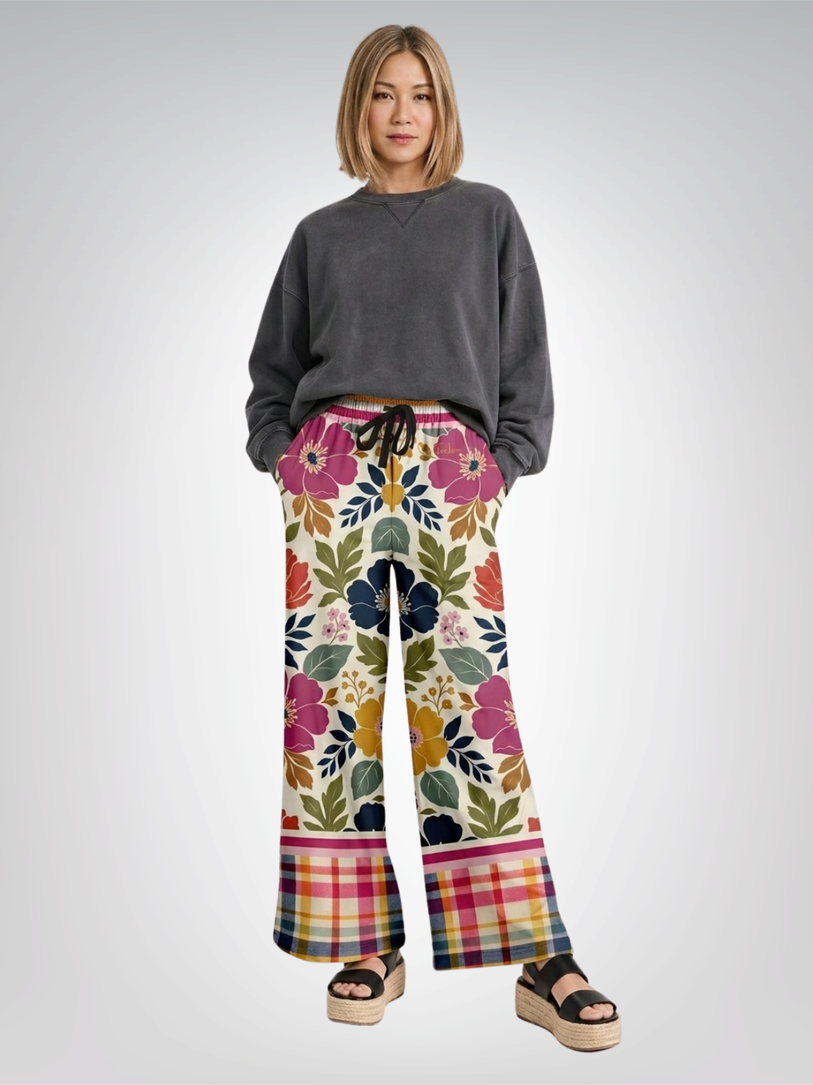 Bloom Baby Bloom in Pink Floral Eco-Poly Wide Leg Pants