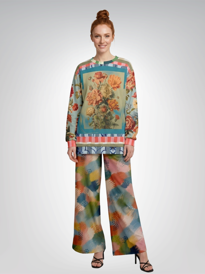 Painted Daybreak Brushstroke Stripe Eco-Poly Wide Leg Pants