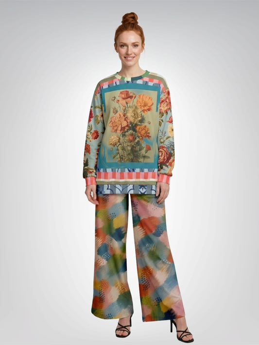 Painted Daybreak Brushstroke Stripe Eco-Poly Wide Leg Pants