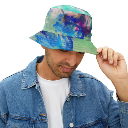 Blue Abstract Colorblock Brushstrokes Vibrant Bucket Hat