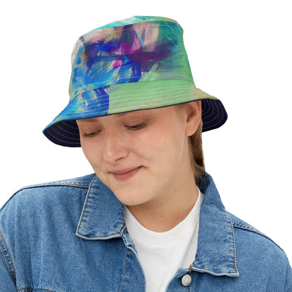Blue Abstract Colorblock Brushstrokes Vibrant Bucket Hat