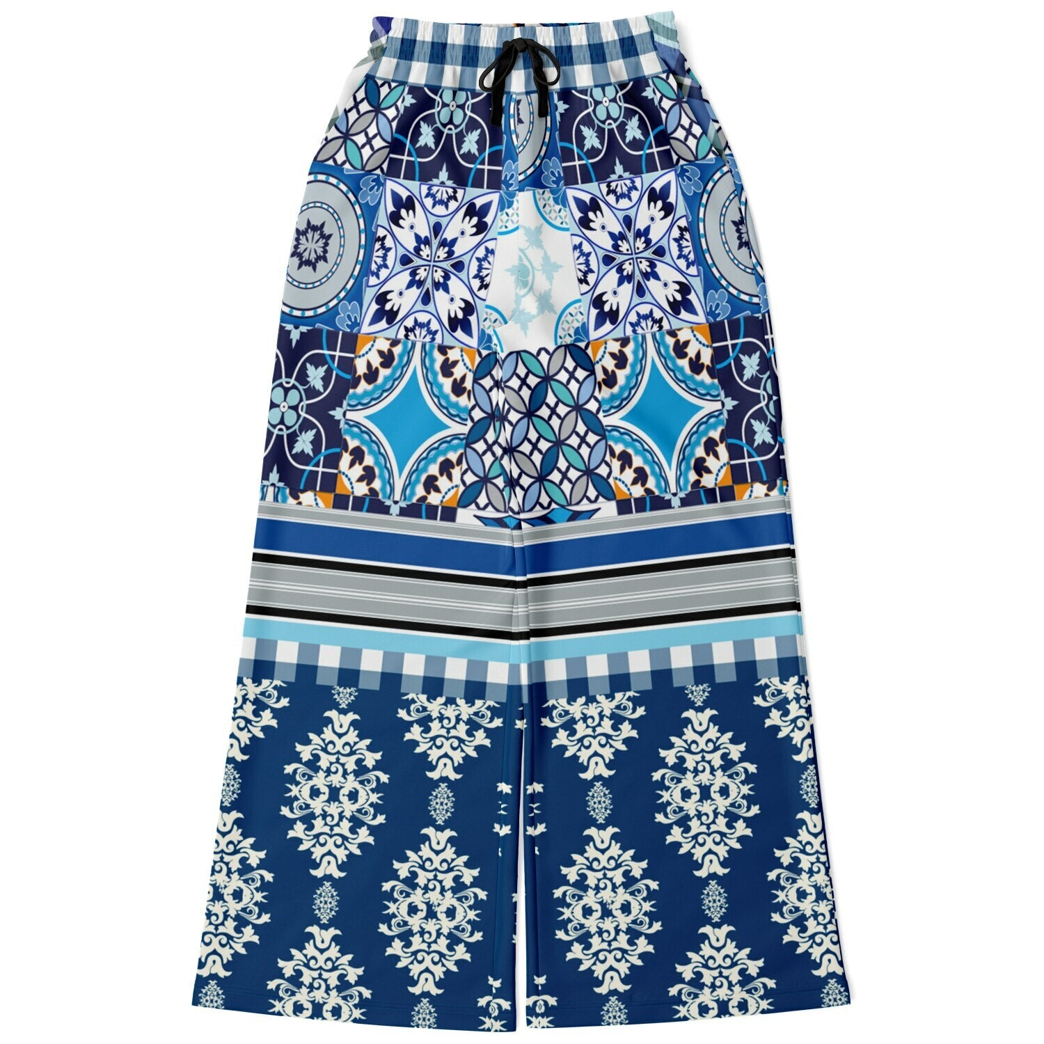 Blue Agadir Moroccan Tile Eco-Poly Wide Leg Pants