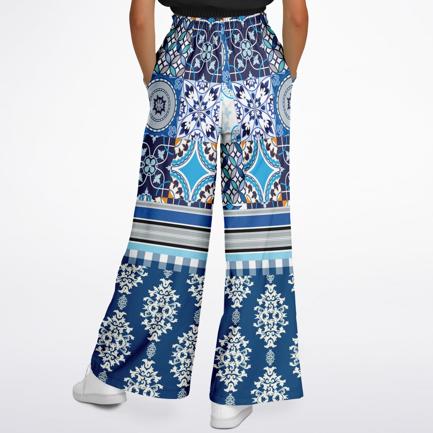 Blue Agadir Moroccan Tile Eco-Poly Wide Leg Pants