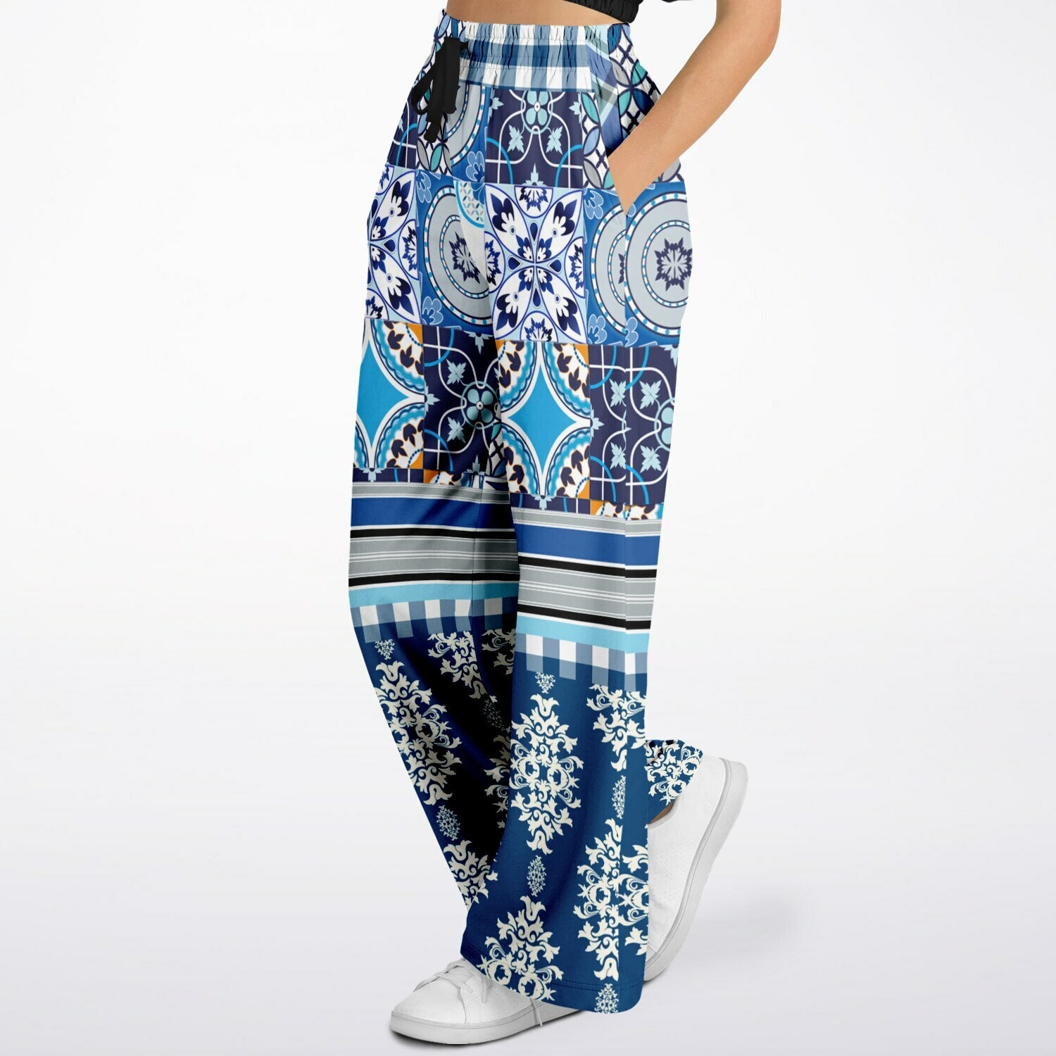 Blue Agadir Moroccan Tile Eco-Poly Wide Leg Pants