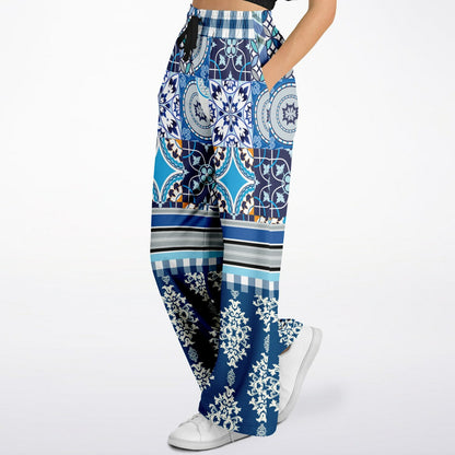 Blue Agadir Moroccan Tile Eco-Poly Wide Leg Pants