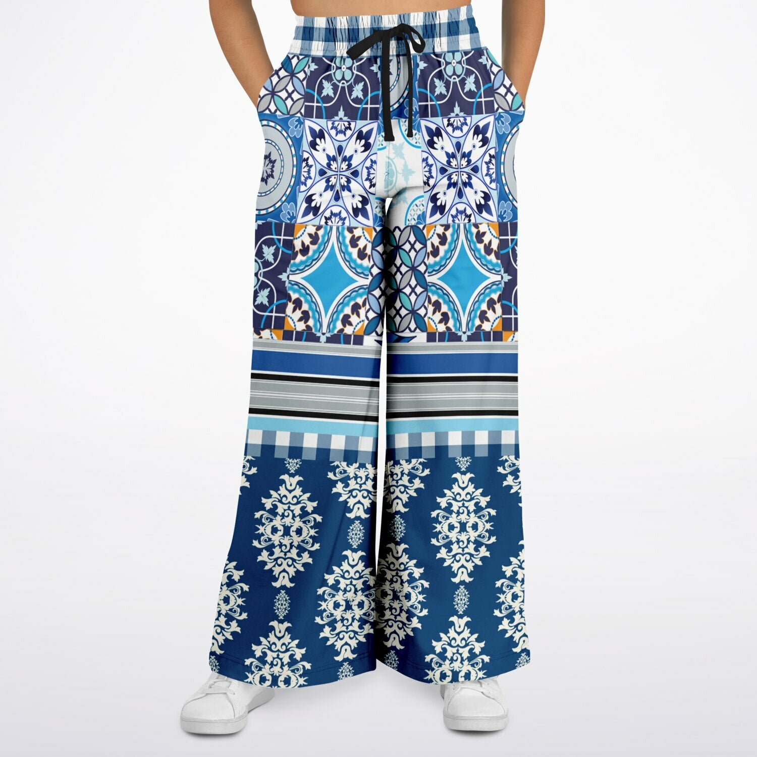 Blue Agadir Moroccan Tile Eco-Poly Wide Leg Pants