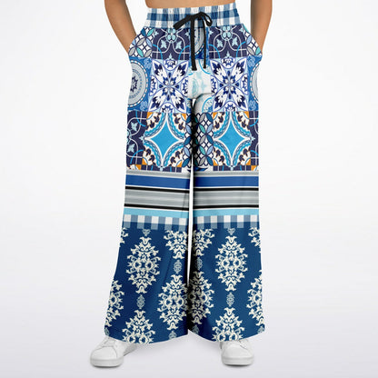 Blue Agadir Moroccan Tile Eco-Poly Wide Leg Pants