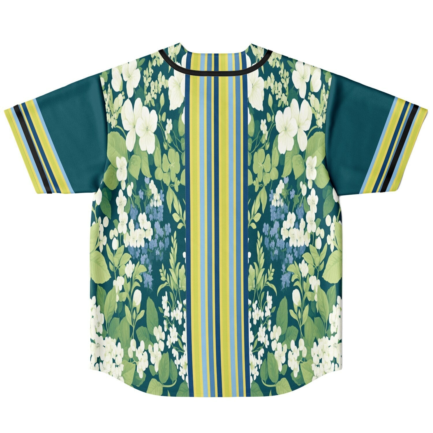 Blue Algae in Floral Stripes Reversible Eco-Poly Short Sleeve Reversible Baseball Jersey