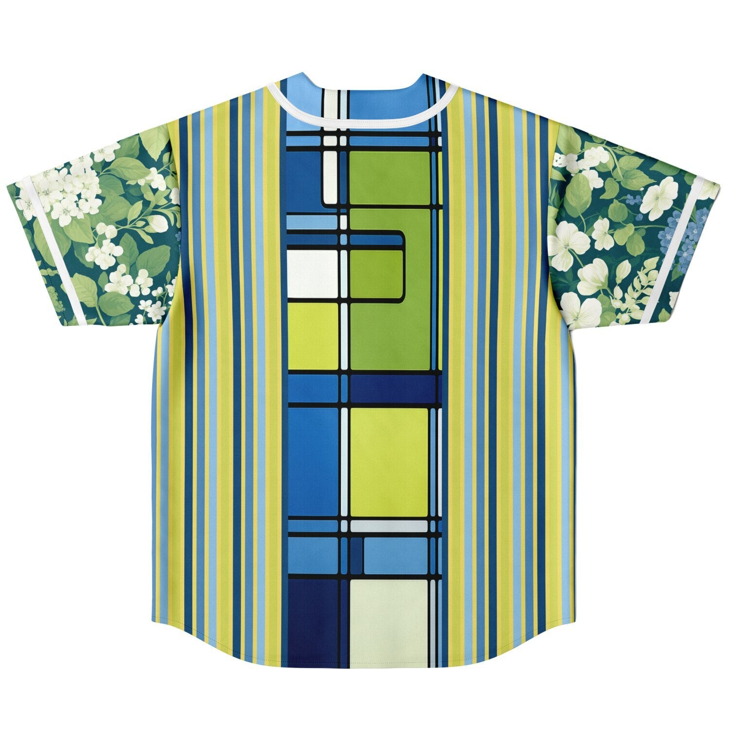 Blue Algae in Floral Stripes Reversible Eco-Poly Short Sleeve Reversible Baseball Jersey